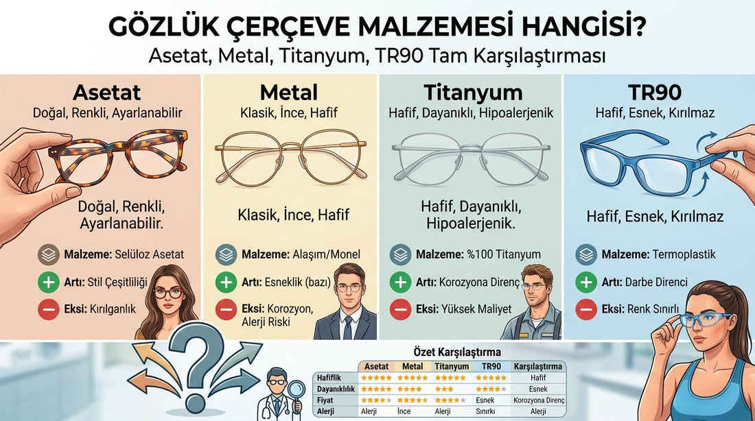 Gözlük Çerçeve Malzemesi Hangisi? Asetat, Metal, Titanyum, TR90 Tam Karşılaştırması